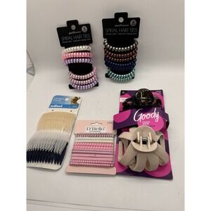 Hair Accessories Bundle New Goody Clips Scunci Combs Spiral Ties Elastics Lot